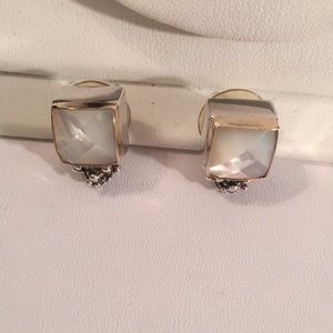 14K Gold and Silver Moonstone Caviar Stud Earrings
